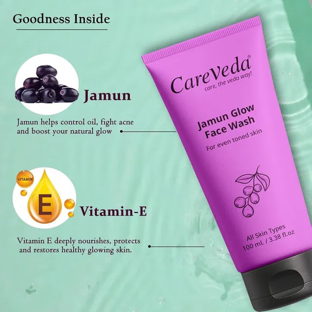 CareVeda Jamun Glow Face Wash 100ml | Brightening, Oil Control & Even Tone Cleanser for All Skin Types